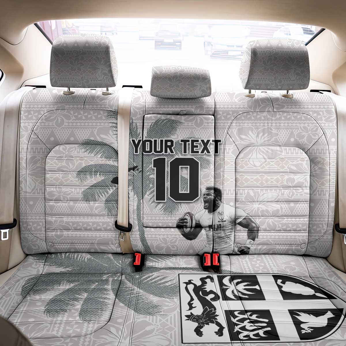 Custom Fiji Rugby Pacific Champions 2024 Back Car Seat Cover Anniversary 7 Titles - Fijians Rugby and Tapa Hibiscus White Art LT03 - Polynesian Pride