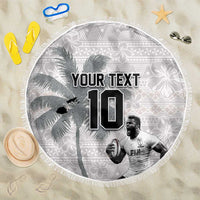 Custom Fiji Rugby Pacific Champions 2024 Beach Blanket Anniversary 7 Titles - Fijians Rugby and Tapa Hibiscus White Art LT03 One Size 150cm White - Polynesian Pride