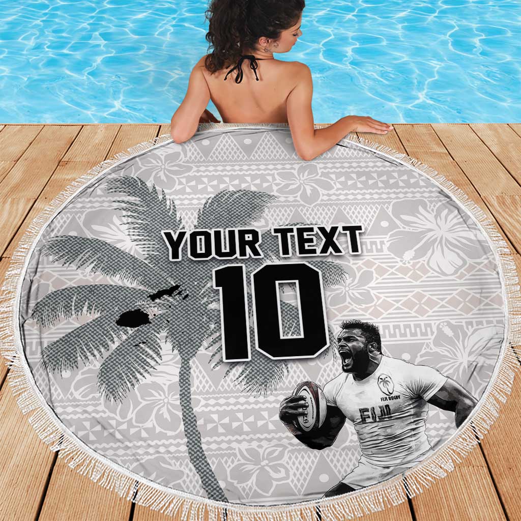 Custom Fiji Rugby Pacific Champions 2024 Beach Blanket Anniversary 7 Titles - Fijians Rugby and Tapa Hibiscus White Art LT03 - Polynesian Pride