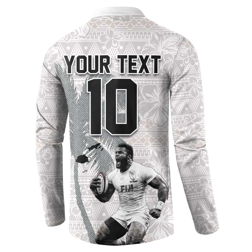 Custom Fiji Rugby Pacific Champions 2024 Button Sweatshirt Anniversary 7 Titles - Fijians Rugby and Tapa Hibiscus White Art LT03 - Polynesian Pride