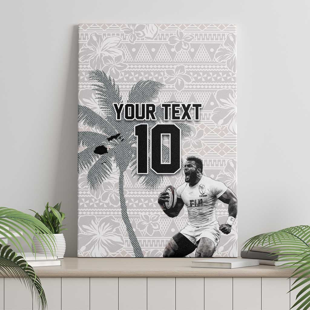 Custom Fiji Rugby Pacific Champions 2024 Canvas Wall Art Anniversary 7 Titles - Fijians Rugby and Tapa Hibiscus White Art LT03 - Polynesian Pride