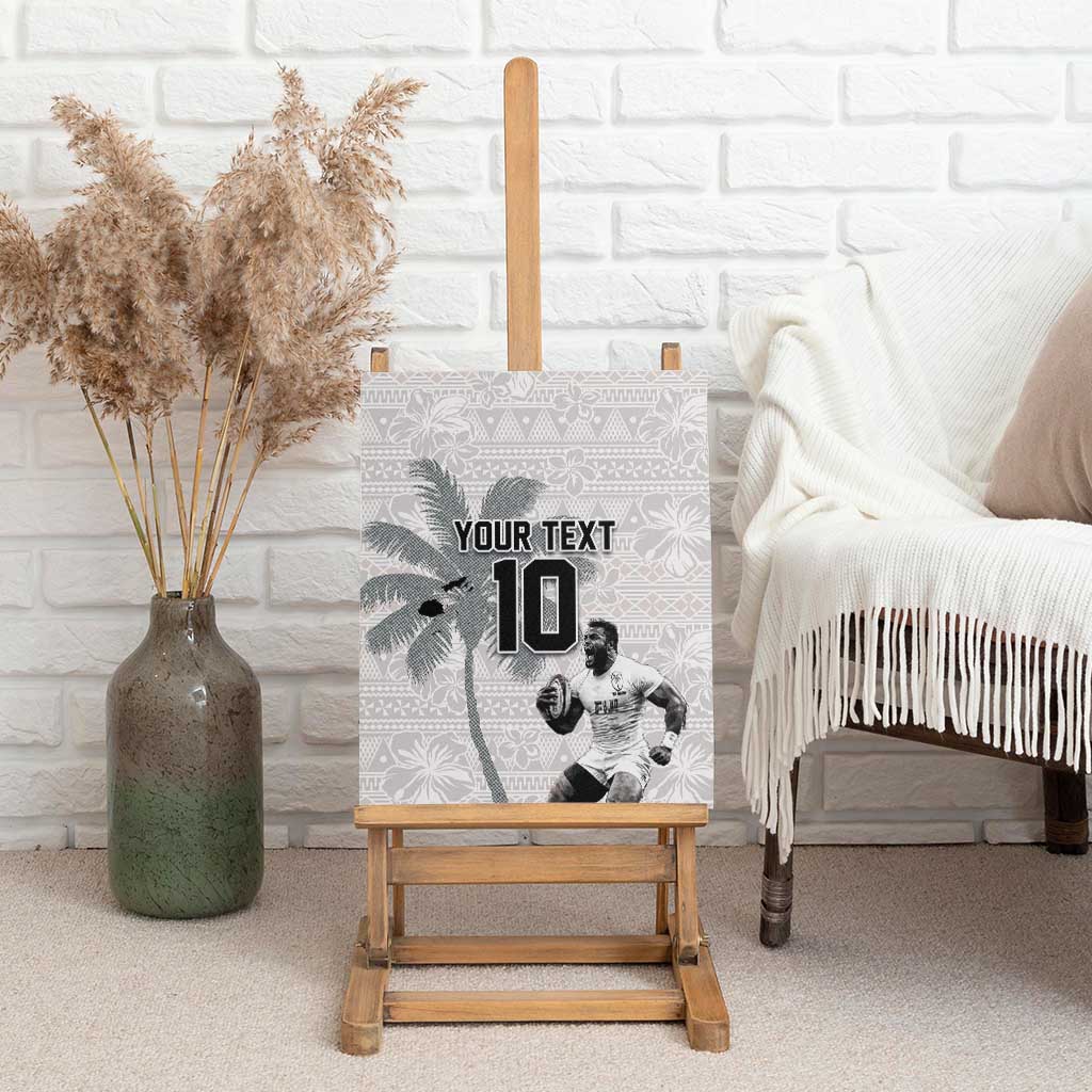 Custom Fiji Rugby Pacific Champions 2024 Canvas Wall Art Anniversary 7 Titles - Fijians Rugby and Tapa Hibiscus White Art LT03 - Polynesian Pride