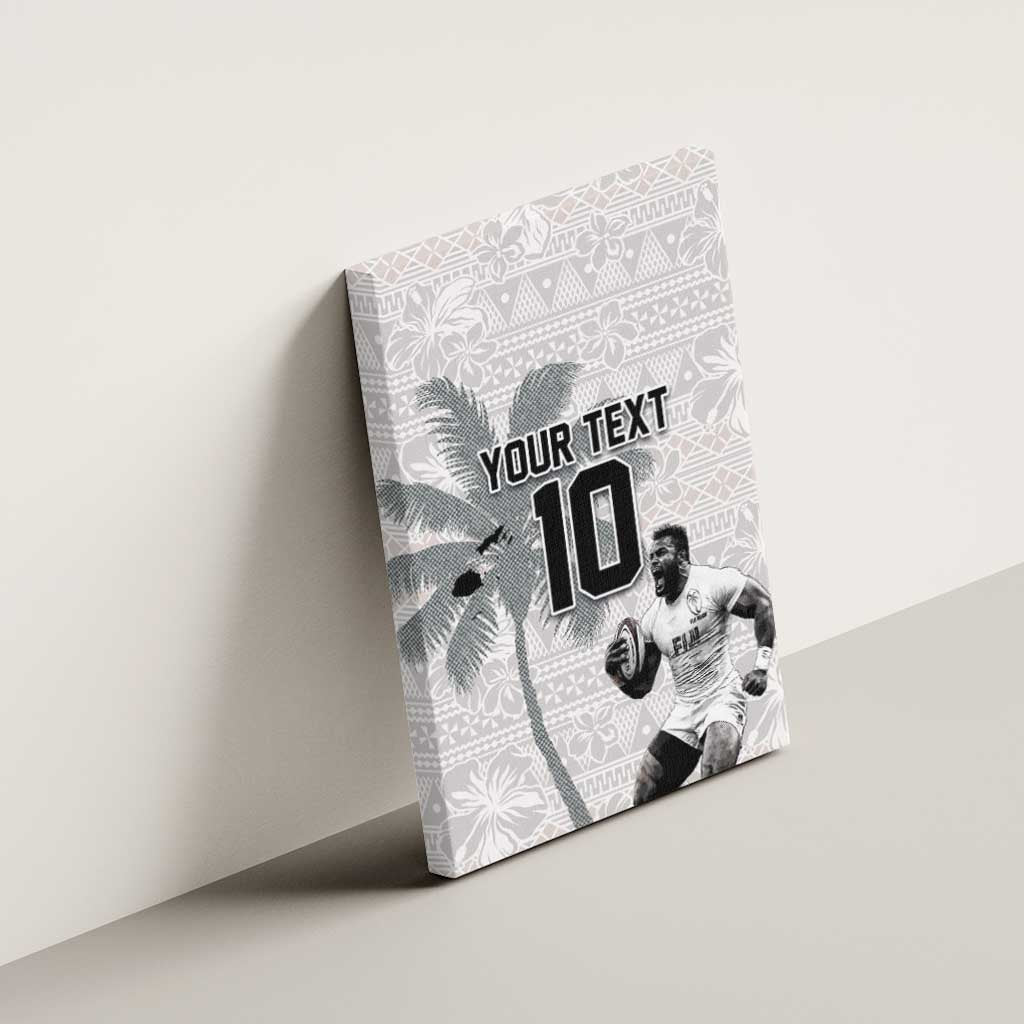 Custom Fiji Rugby Pacific Champions 2024 Canvas Wall Art Anniversary 7 Titles - Fijians Rugby and Tapa Hibiscus White Art LT03 - Polynesian Pride