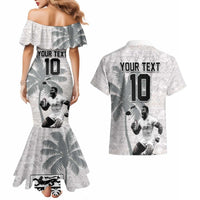 Custom Fiji Rugby Pacific Champions 2024 Couples Matching Mermaid Dress and Hawaiian Shirt Anniversary 7 Titles - Fijians Rugby and Tapa Hibiscus White Art LT03 - Polynesian Pride