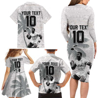 Custom Fiji Rugby Pacific Champions 2024 Family Matching Long Sleeve Bodycon Dress and Hawaiian Shirt Anniversary 7 Titles - Fijians Rugby and Tapa Hibiscus White Art LT03 - Polynesian Pride