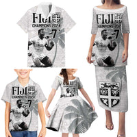 Custom Fiji Rugby Pacific Champions 2024 Family Matching Puletasi and Hawaiian Shirt Anniversary 7 Titles - Fijians Rugby and Tapa Hibiscus White Art LT03 - Polynesian Pride