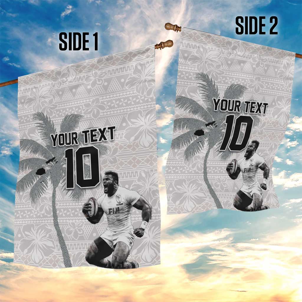 Custom Fiji Rugby Pacific Champions 2024 Garden Flag Anniversary 7 Titles - Fijians Rugby and Tapa Hibiscus White Art LT03 - Polynesian Pride