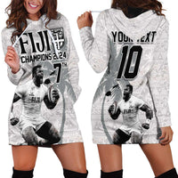 Custom Fiji Rugby Pacific Champions 2024 Hoodie Dress Anniversary 7 Titles - Fijians Rugby and Tapa Hibiscus White Art LT03 - Polynesian Pride