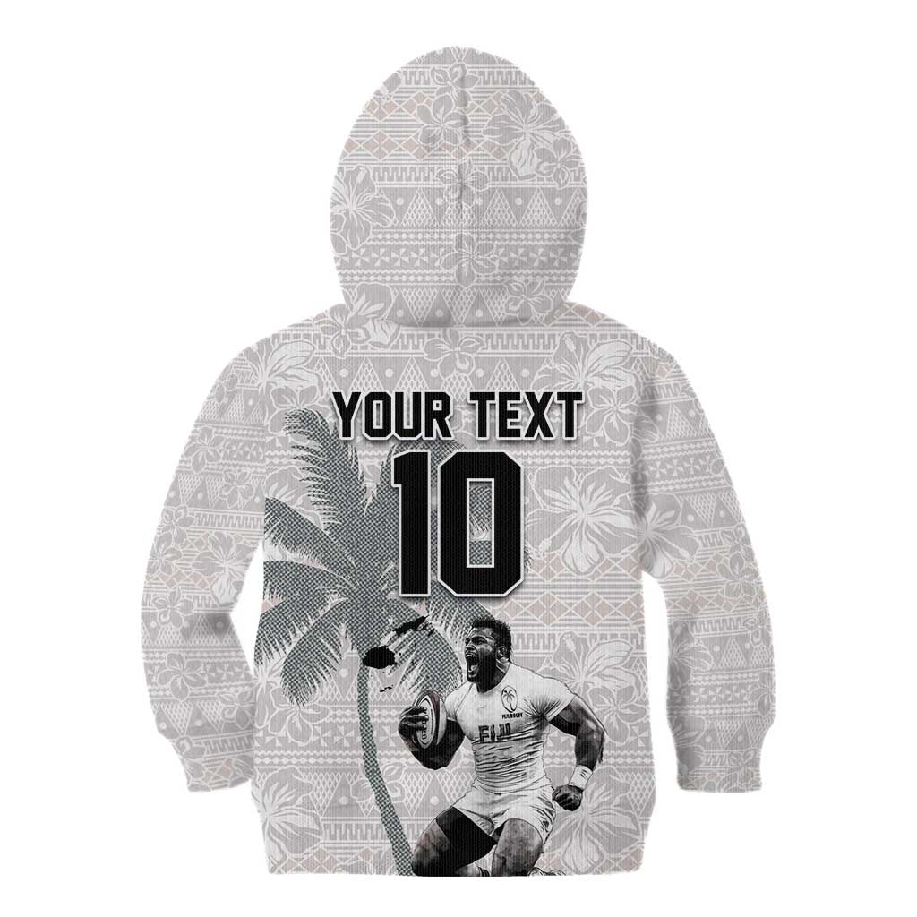 Custom Fiji Rugby Pacific Champions 2024 Kid Hoodie Anniversary 7 Titles - Fijians Rugby and Tapa Hibiscus White Art LT03 - Polynesian Pride
