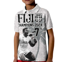 Custom Fiji Rugby Pacific Champions 2024 Kid Polo Shirt Anniversary 7 Titles - Fijians Rugby and Tapa Hibiscus White Art LT03 Kid White - Polynesian Pride