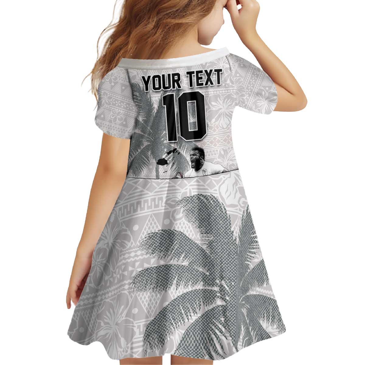 Custom Fiji Rugby Pacific Champions 2024 Kid Short Sleeve Dress Anniversary 7 Titles - Fijians Rugby and Tapa Hibiscus White Art LT03 - Polynesian Pride