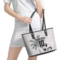 Custom Fiji Rugby Pacific Champions 2024 Leather Tote Bag Anniversary 7 Titles - Fijians Rugby and Tapa Hibiscus White Art LT03 - Polynesian Pride