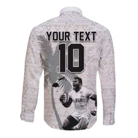 Custom Fiji Rugby Pacific Champions 2024 Long Sleeve Button Shirt Anniversary 7 Titles - Fijians Rugby and Tapa Hibiscus White Art LT03 - Polynesian Pride