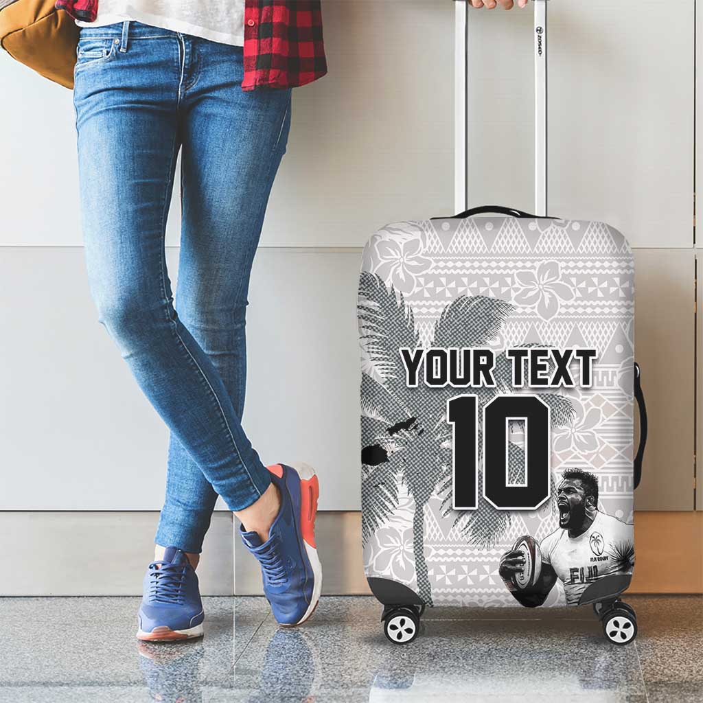 Custom Fiji Rugby Pacific Champions 2024 Luggage Cover Anniversary 7 Titles - Fijians Rugby and Tapa Hibiscus White Art LT03 - Polynesian Pride