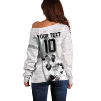 Custom Fiji Rugby Pacific Champions 2024 Off Shoulder Sweater Anniversary 7 Titles - Fijians Rugby and Tapa Hibiscus White Art LT03 - Polynesian Pride