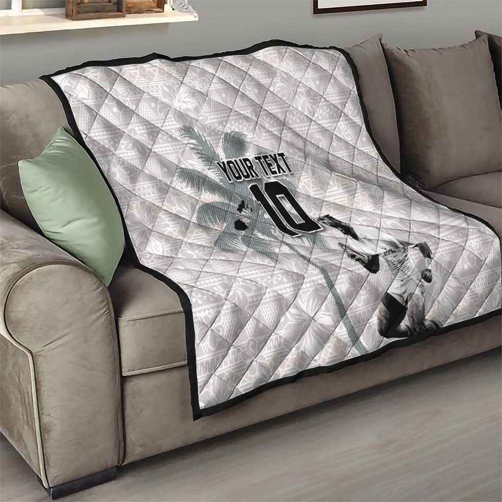 Custom Fiji Rugby Pacific Champions 2024 Quilt Anniversary 7 Titles - Fijians Rugby and Tapa Hibiscus White Art LT03 - Polynesian Pride