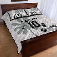 Custom Fiji Rugby Pacific Champions 2024 Quilt Bed Set Anniversary 7 Titles - Fijians Rugby and Tapa Hibiscus White Art LT03 - Polynesian Pride