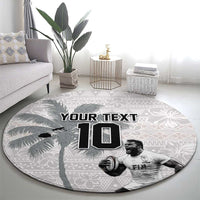 Custom Fiji Rugby Pacific Champions 2024 Round Carpet Anniversary 7 Titles - Fijians Rugby and Tapa Hibiscus White Art LT03 - Polynesian Pride