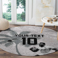 Custom Fiji Rugby Pacific Champions 2024 Round Carpet Anniversary 7 Titles - Fijians Rugby and Tapa Hibiscus White Art LT03 - Polynesian Pride