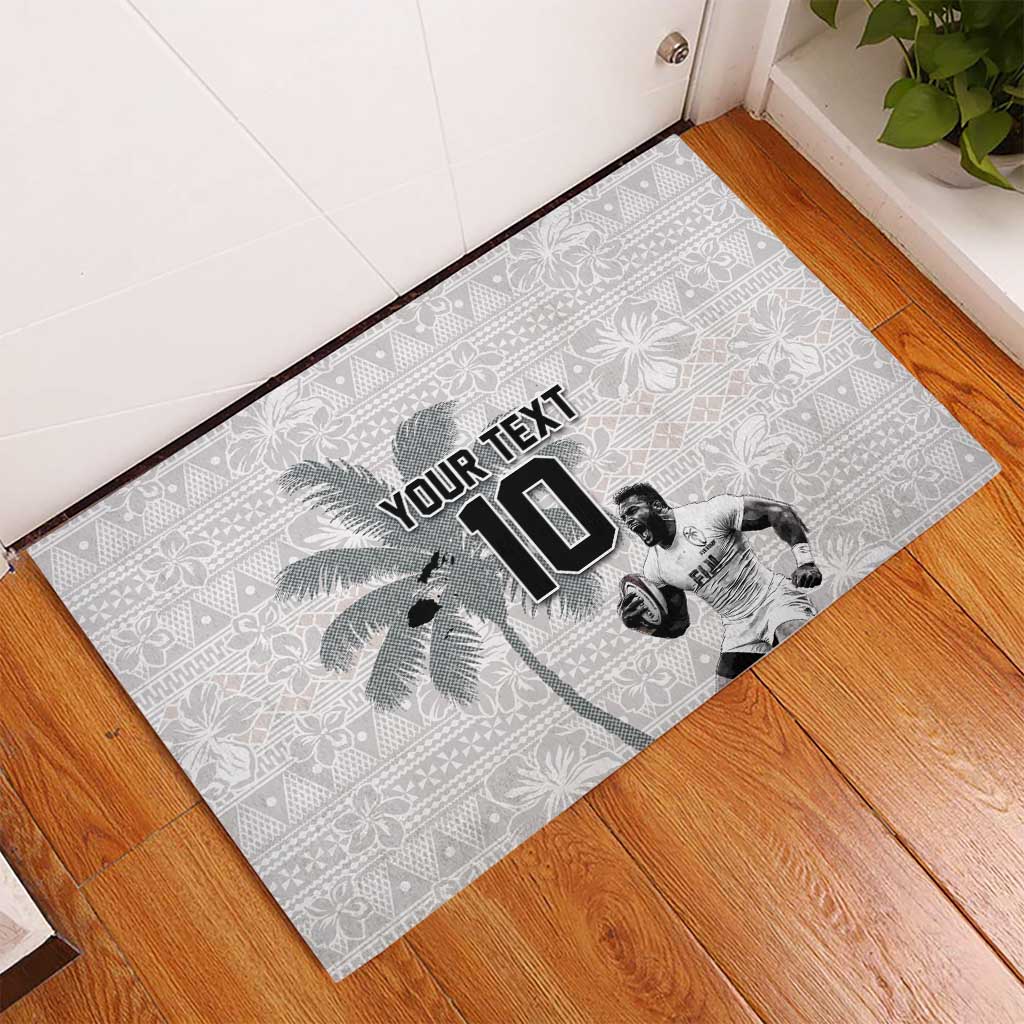 Custom Fiji Rugby Pacific Champions 2024 Rubber Doormat Anniversary 7 Titles - Fijians Rugby and Tapa Hibiscus White Art LT03 - Polynesian Pride
