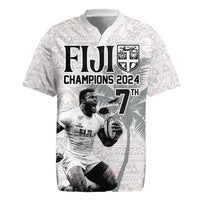 Custom Fiji Rugby Pacific Champions 2024 Rugby Jersey Anniversary 7 Titles - Fijians Rugby and Tapa Hibiscus White Art LT03 White - Polynesian Pride