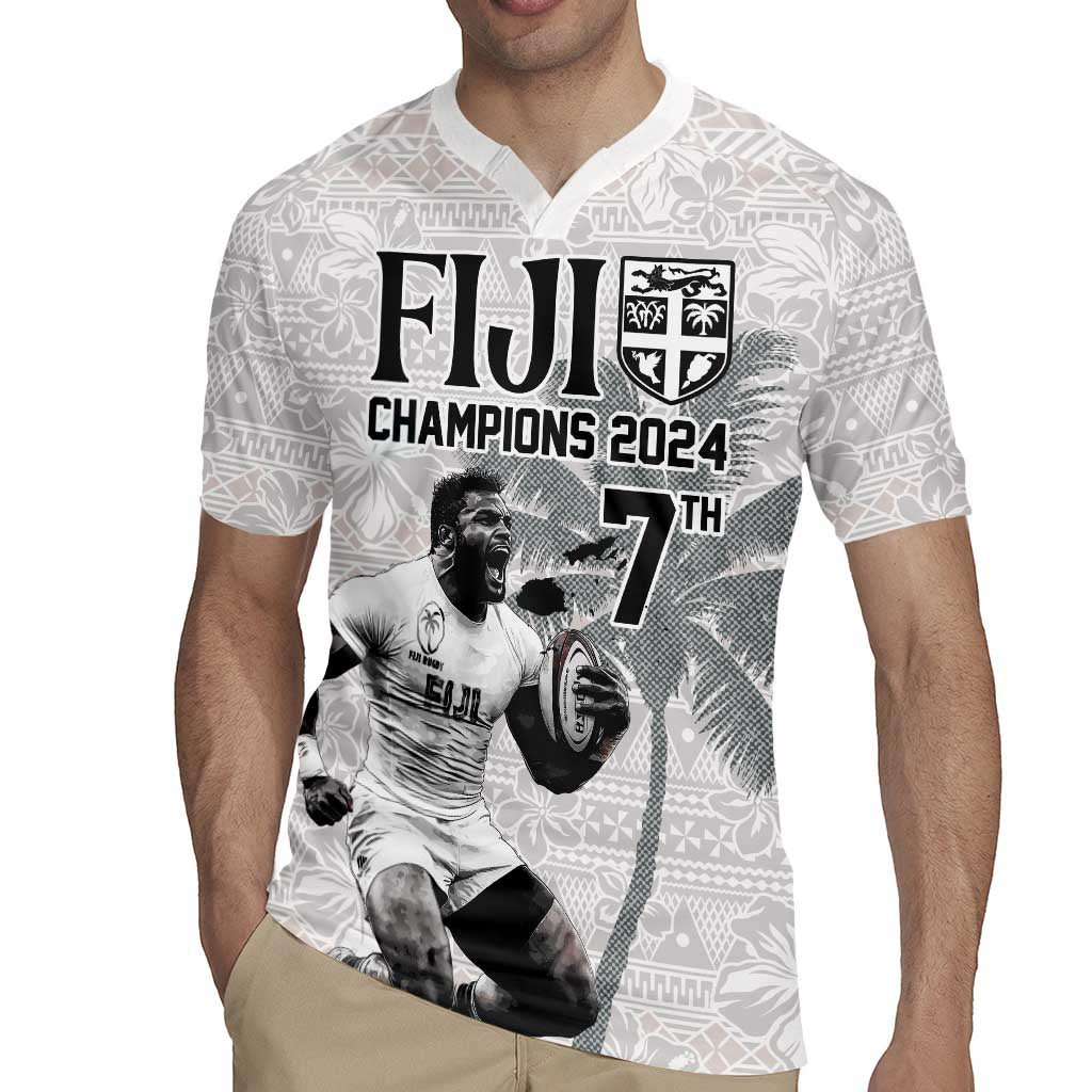 Custom Fiji Rugby Pacific Champions 2024 Rugby Jersey Anniversary 7 Titles - Fijians Rugby and Tapa Hibiscus White Art LT03 - Polynesian Pride