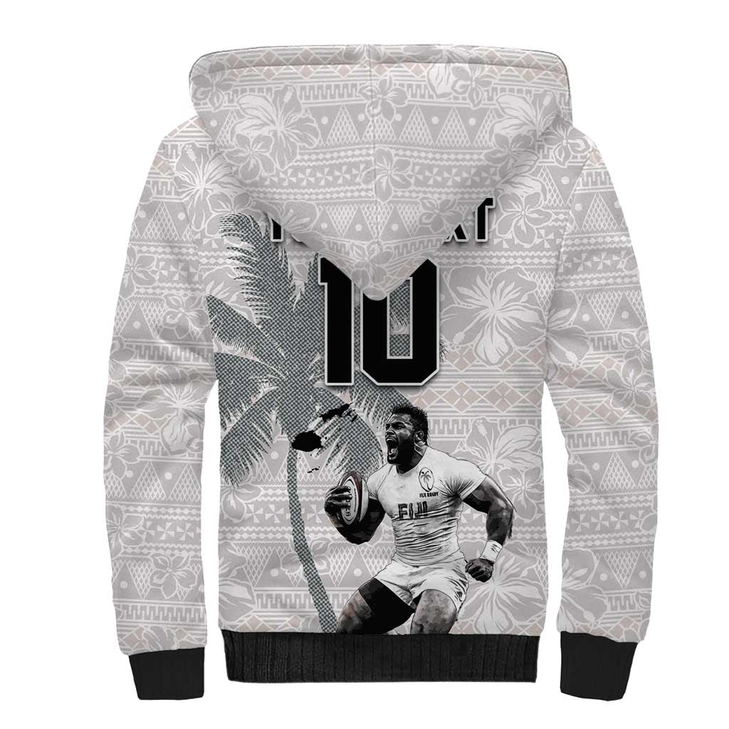 Custom Fiji Rugby Pacific Champions 2024 Sherpa Hoodie Anniversary 7 Titles - Fijians Rugby and Tapa Hibiscus White Art LT03 - Polynesian Pride