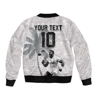 Custom Fiji Rugby Pacific Champions 2024 Sleeve Zip Bomber Jacket Anniversary 7 Titles - Fijians Rugby and Tapa Hibiscus White Art LT03 - Polynesian Pride