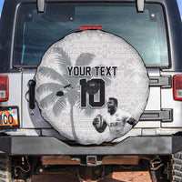 Custom Fiji Rugby Pacific Champions 2024 Spare Tire Cover Anniversary 7 Titles - Fijians Rugby and Tapa Hibiscus White Art LT03 White - Polynesian Pride