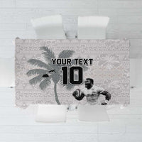 Custom Fiji Rugby Pacific Champions 2024 Tablecloth Anniversary 7 Titles - Fijians Rugby and Tapa Hibiscus White Art LT03 White - Polynesian Pride
