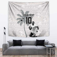 Custom Fiji Rugby Pacific Champions 2024 Tapestry Anniversary 7 Titles - Fijians Rugby and Tapa Hibiscus White Art LT03 White - Polynesian Pride
