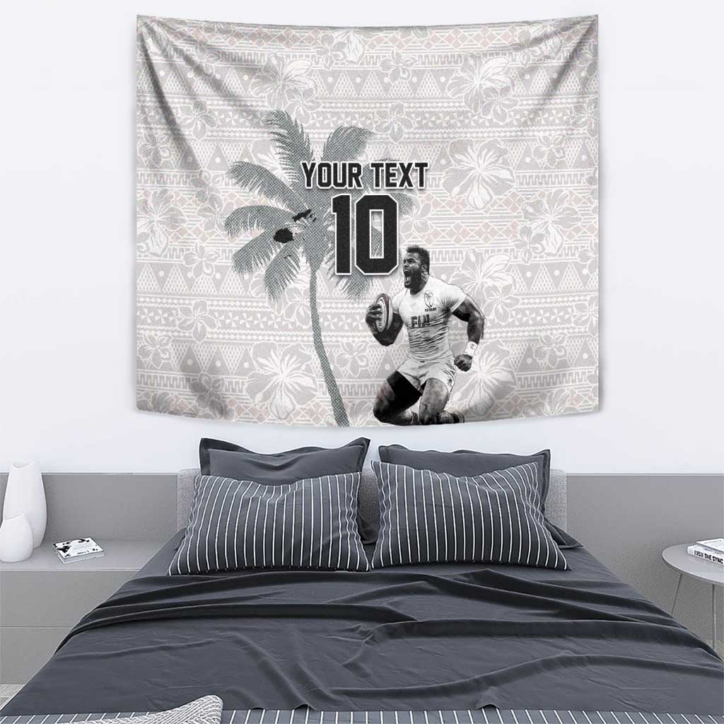 Custom Fiji Rugby Pacific Champions 2024 Tapestry Anniversary 7 Titles - Fijians Rugby and Tapa Hibiscus White Art LT03 - Polynesian Pride