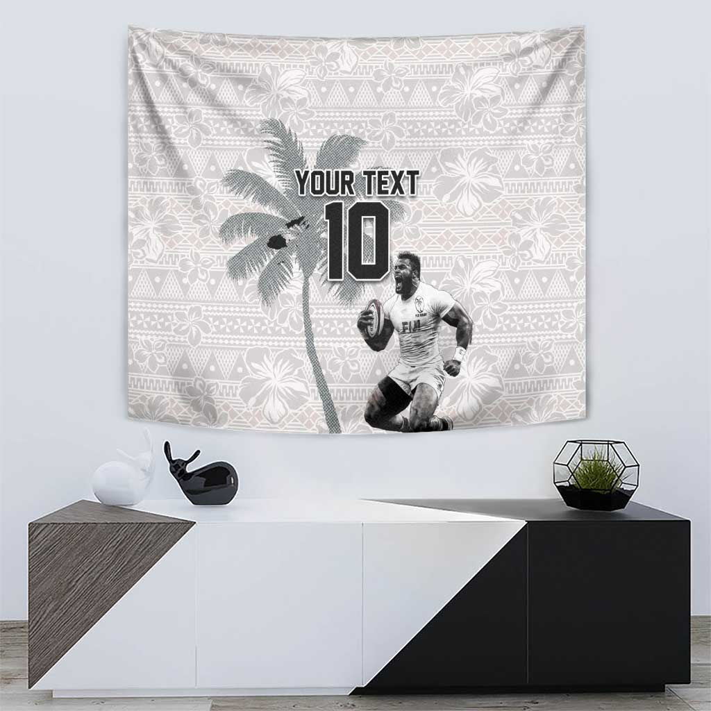 Custom Fiji Rugby Pacific Champions 2024 Tapestry Anniversary 7 Titles - Fijians Rugby and Tapa Hibiscus White Art LT03 - Polynesian Pride