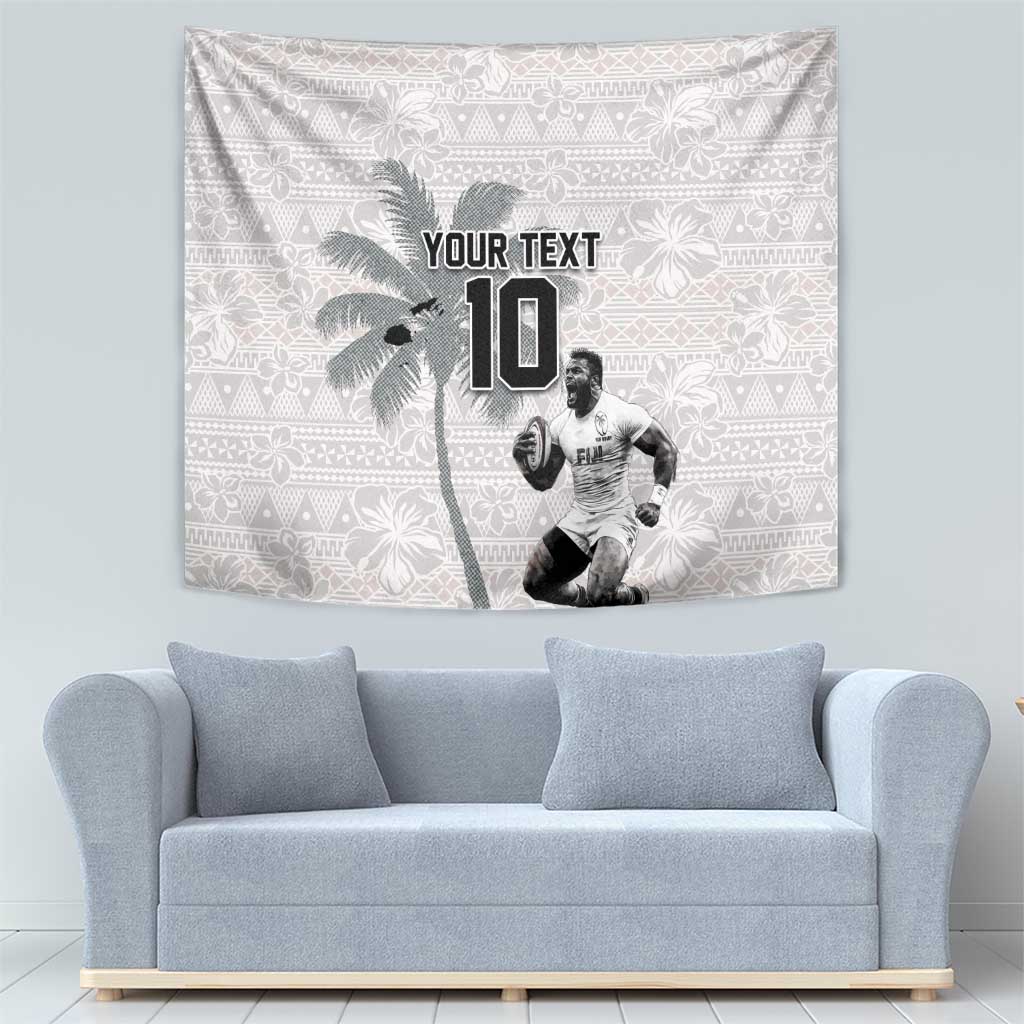 Custom Fiji Rugby Pacific Champions 2024 Tapestry Anniversary 7 Titles - Fijians Rugby and Tapa Hibiscus White Art LT03 - Polynesian Pride