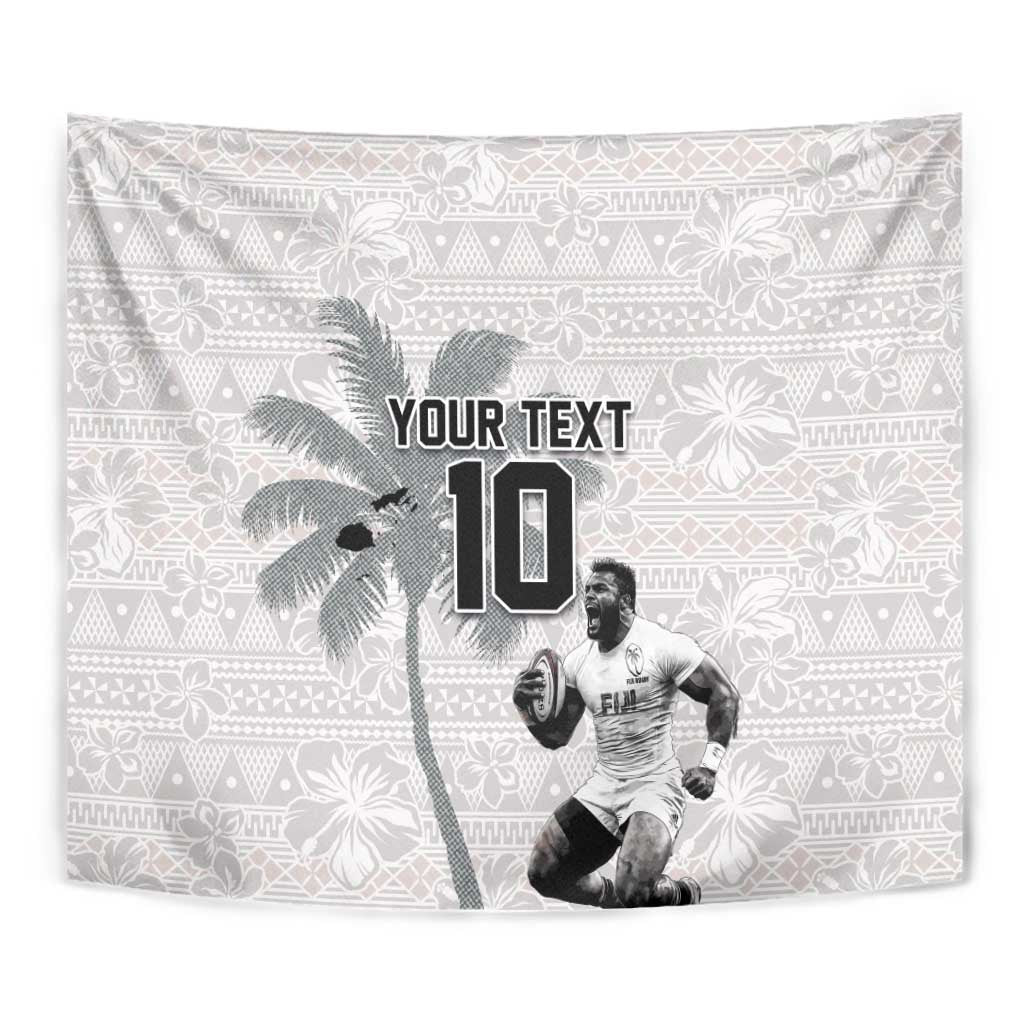 Custom Fiji Rugby Pacific Champions 2024 Tapestry Anniversary 7 Titles - Fijians Rugby and Tapa Hibiscus White Art LT03 - Polynesian Pride