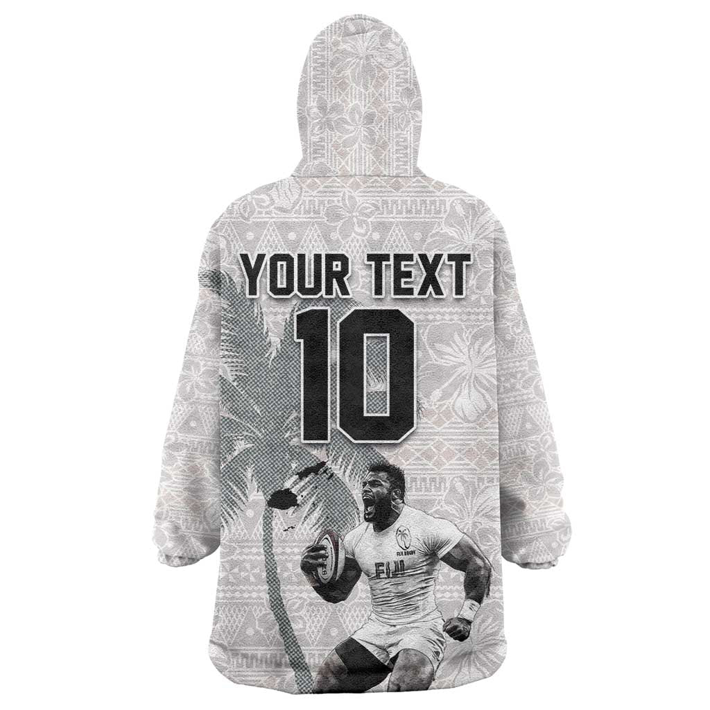 Custom Fiji Rugby Pacific Champions 2024 Wearable Blanket Hoodie Anniversary 7 Titles - Fijians Rugby and Tapa Hibiscus White Art LT03 - Polynesian Pride