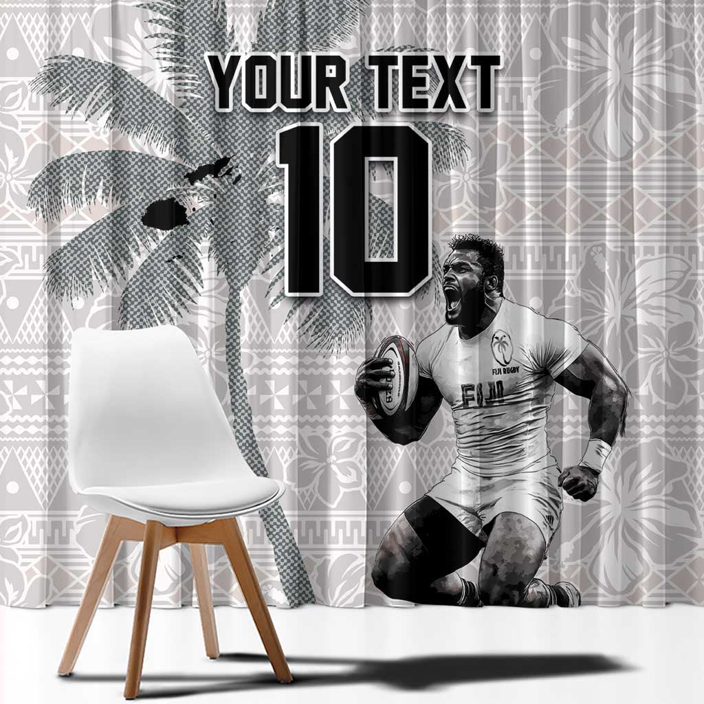 Custom Fiji Rugby Pacific Champions 2024 Window Curtain Anniversary 7 Titles - Fijians Rugby and Tapa Hibiscus White Art LT03 - Polynesian Pride