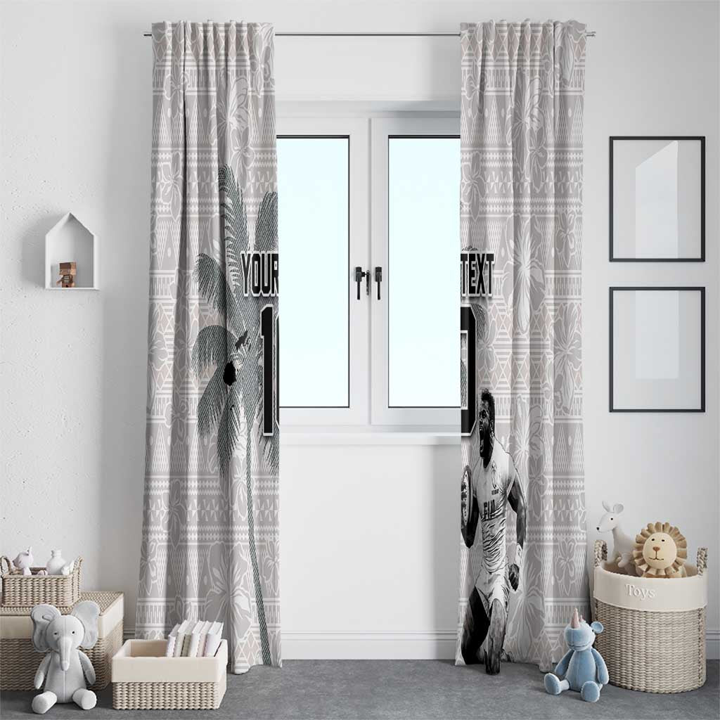 Custom Fiji Rugby Pacific Champions 2024 Window Curtain Anniversary 7 Titles - Fijians Rugby and Tapa Hibiscus White Art LT03 - Polynesian Pride