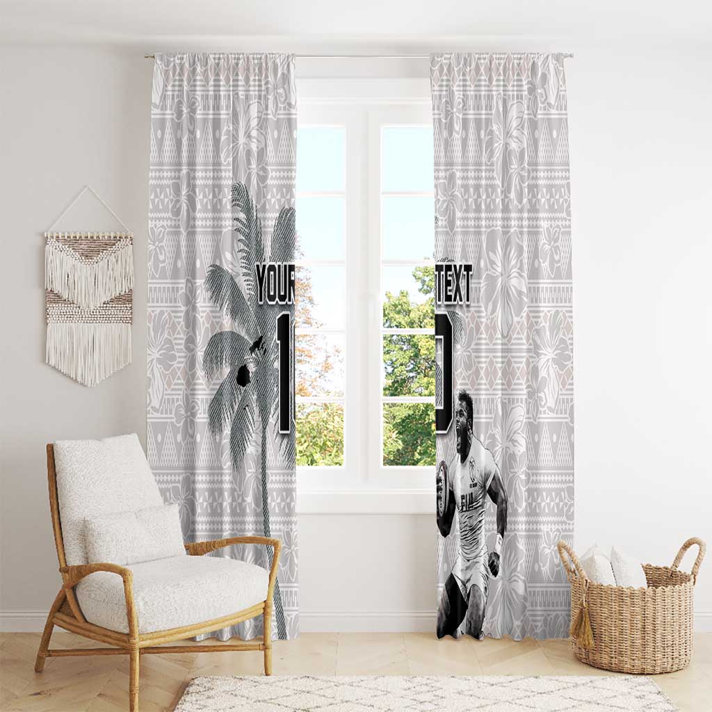 Custom Fiji Rugby Pacific Champions 2024 Window Curtain Anniversary 7 Titles - Fijians Rugby and Tapa Hibiscus White Art LT03 - Polynesian Pride
