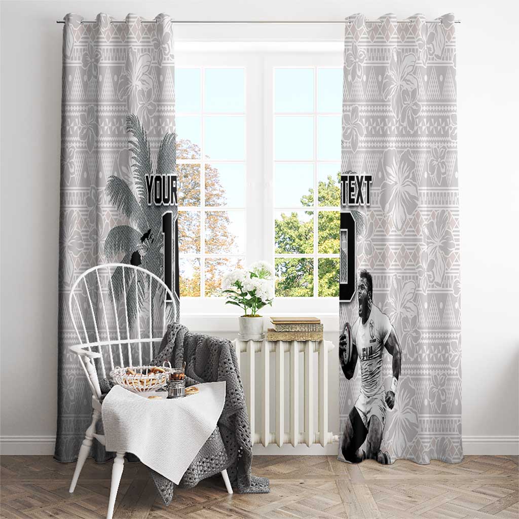 Custom Fiji Rugby Pacific Champions 2024 Window Curtain Anniversary 7 Titles - Fijians Rugby and Tapa Hibiscus White Art LT03 - Polynesian Pride