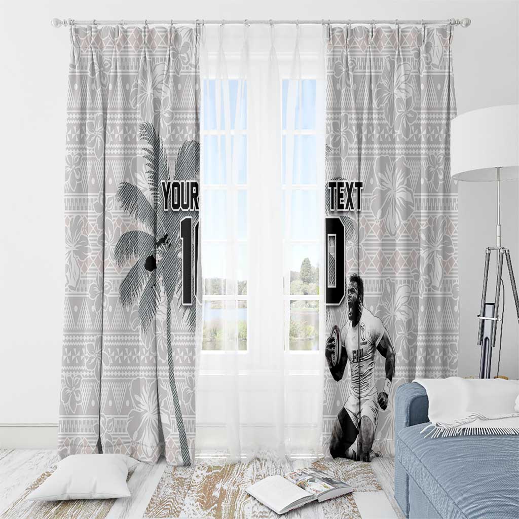Custom Fiji Rugby Pacific Champions 2024 Window Curtain Anniversary 7 Titles - Fijians Rugby and Tapa Hibiscus White Art LT03 - Polynesian Pride