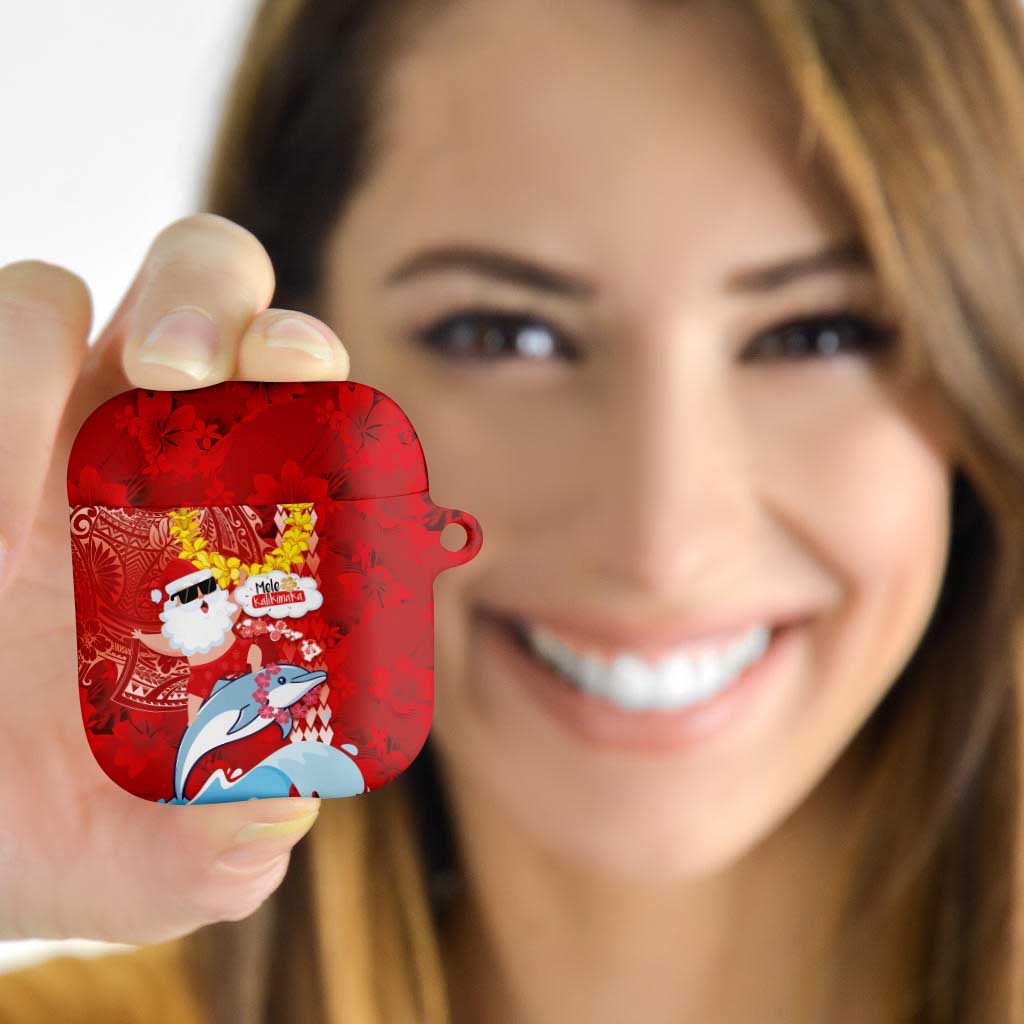 Hawaiian Mele Kalikimaka AirPods Case Funny Santa Riding Lei Dolphin with Kakau Tattoos LT03 - Polynesian Pride