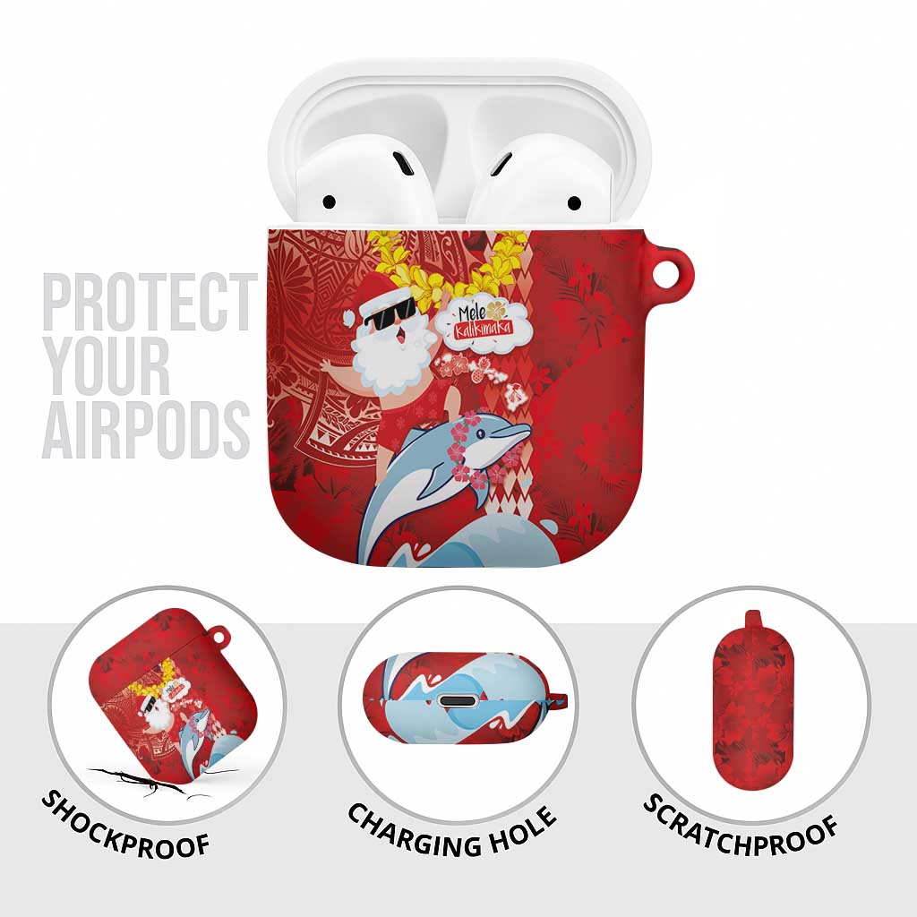 Hawaiian Mele Kalikimaka AirPods Case Funny Santa Riding Lei Dolphin with Kakau Tattoos LT03 - Polynesian Pride