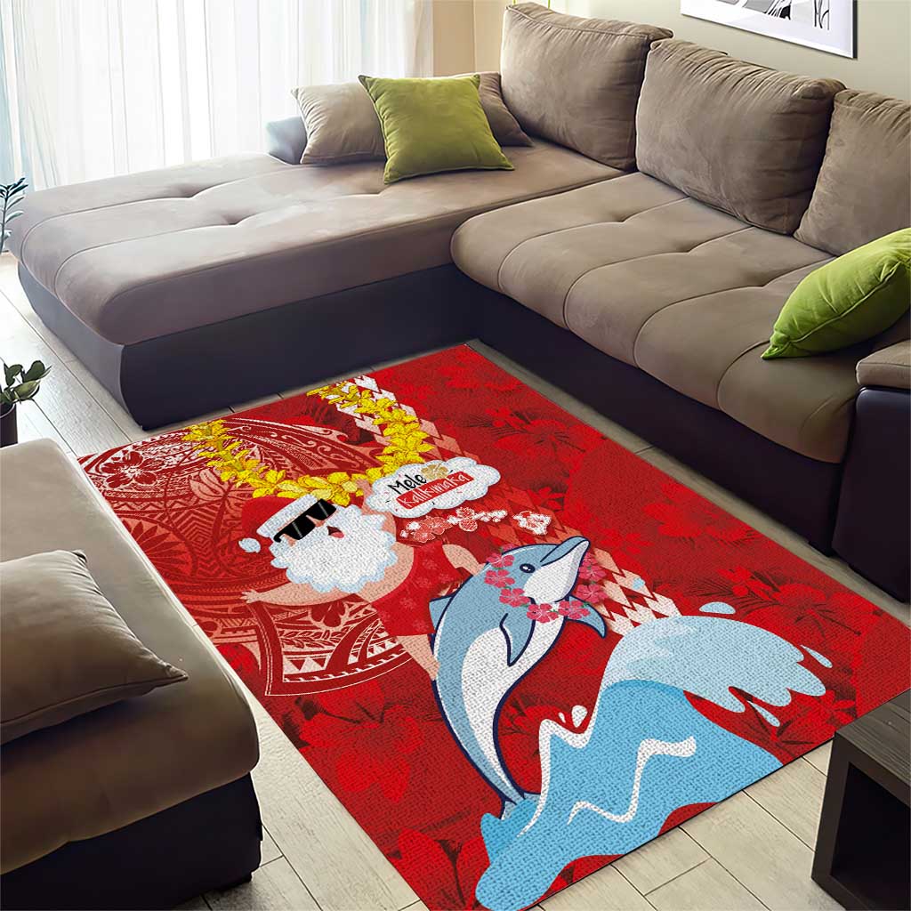 Hawaiian Mele Kalikimaka Area Rug Funny Santa Riding Lei Dolphin with Kakau Tattoos LT03 - Polynesian Pride