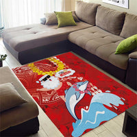 Hawaiian Mele Kalikimaka Area Rug Funny Santa Riding Lei Dolphin with Kakau Tattoos LT03 - Polynesian Pride