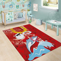Hawaiian Mele Kalikimaka Area Rug Funny Santa Riding Lei Dolphin with Kakau Tattoos LT03 - Polynesian Pride