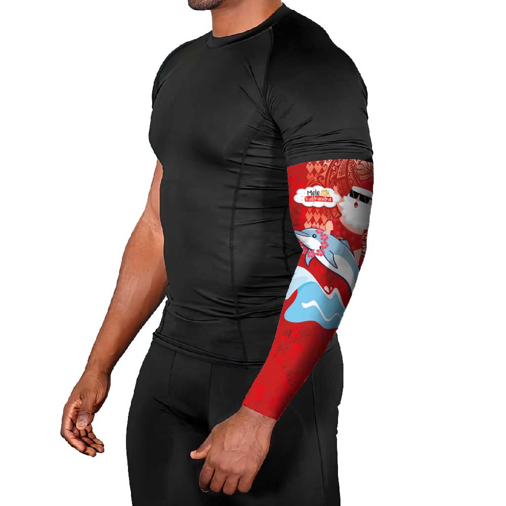 Hawaiian Mele Kalikimaka Arm Sleeves Funny Santa Riding Lei Dolphin with Kakau Tattoos LT03 - Polynesian Pride