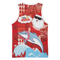 Hawaiian Mele Kalikimaka Basketball Jersey Funny Santa Riding Lei Dolphin with Kakau Tattoos LT03 - Polynesian Pride