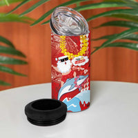 Hawaiian Mele Kalikimaka 4 in 1 Can Cooler Tumbler Funny Santa Riding Lei Dolphin with Kakau Tattoos LT03 - Polynesian Pride