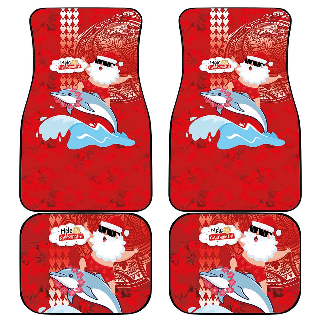 Hawaiian Mele Kalikimaka Car Mats Funny Santa Riding Lei Dolphin with Kakau Tattoos LT03 - Polynesian Pride
